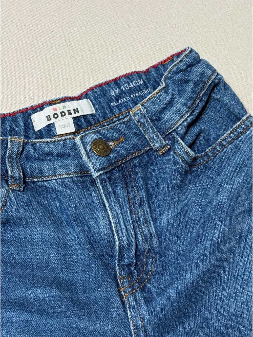 Mini Boden Kids Relaxed Straight Jeans 9Y 134cm Blue Denim Adjustable Waist